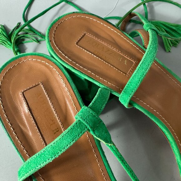 Aquazzura Green Suede Tassel Accents Sandals, Size 41 - Picture 11 of 12